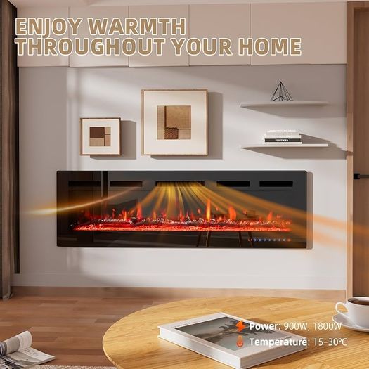 50"/127cm Electric Fireplace - Adjustable 12 Color Flame & Crackling Sound, 900W/1500W Fire Place with Precise 15-30 C Thermostat, Intuitive Touch Screen & Remote, Perfect for Media Walls