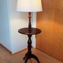 Vintage wooden floor lamp featuring an integrated circular table on classic tripod base  height 109cm Image 2