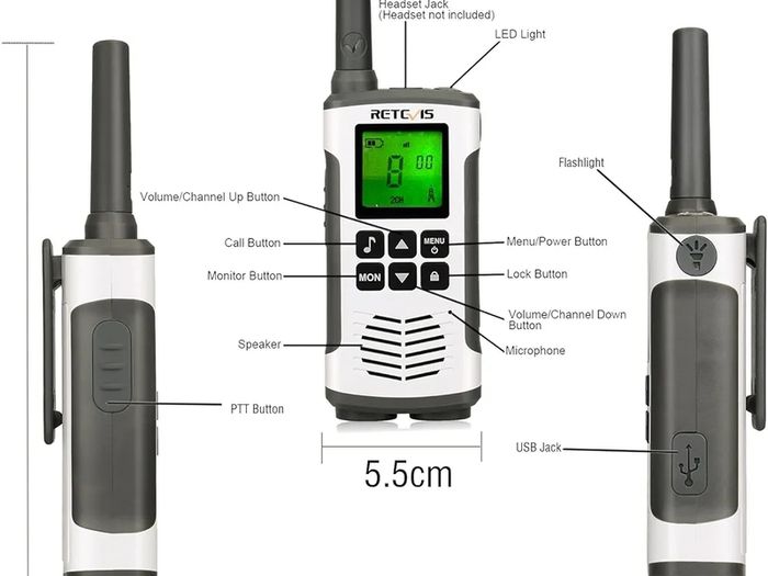 RT45 Walkie Talkie, Rechargeable Walkie Talkie for Adults Long Range, PMR446 16 Channels, With AA Battery LED Torch Walkie Talkies for Family Hiking, Outdoor(Silver, 2Pcs)