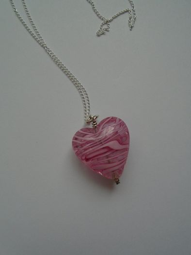 Jewellery set, Glass heart necklace.earrings,Silver jewellery.Valentines Day