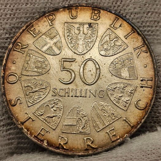 Austria 1969 Silver 50 Shillings 1493 Maximiliani 1519 Stunning Toning!!