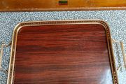 Vintage Woodmet England Mid Century Faux Mahogany Brass Bar Serving Tray