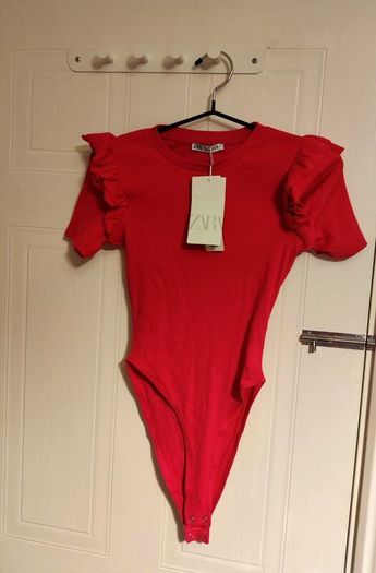 ZARA Red Ribbed Bodysuit Size S / EUR 36