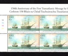2008 Ireland 150th Anniversary of the First Transatlantic Message by Cable from Europe to America Commemorative Stamp Plate Block 1A1A1A1A Mint Never Hinged (MNH)