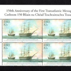 2008 Ireland 150th Anniversary of the First Transatlantic Message by Cable from Europe to America Commemorative Stamp Plate Block 1A1A1A1A Mint Never Hinged (MNH)