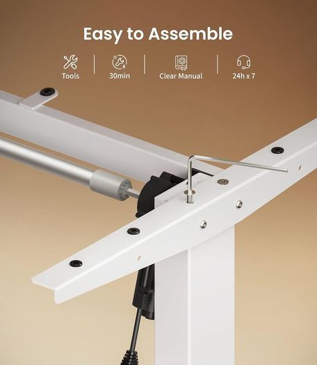 Height Adjustable Electric Standing Desk Frame Two-Stage With Heavy Duty Steel Stand up Desk Computer Desk with Automatic Memory Smart Pannel (White)
