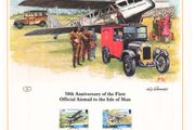 1984 Isle of Man Limited Edition Lithographed Print measuring 333mm X 257mm showing 50th Anniversary of First Official Airmail to the Isle of Man and 40th Anniversary of international Civil Aviation Organisation Commemorative Stamps with First Day of Issu