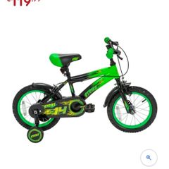 Green 14 Inch Strike Bike: Fixed Gear Bike for Kids with Training Wheels
