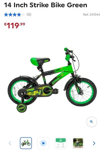 Green 14 Inch Strike Bike: Fixed Gear Bike for Kids with Training Wheels