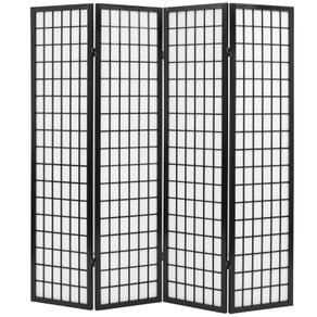 Folding 4-Panel Room Divider Japanese Style 160x170 cm Black