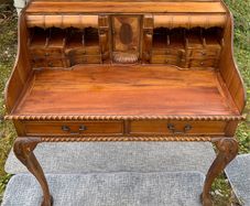 Antique Walnut Ladies Writing Desk - Inlaid, secret drawers