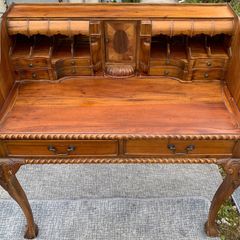 Antique Walnut Ladies Writing Desk - Inlaid, secret drawers