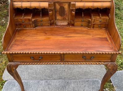 Antique Walnut Ladies Writing Desk - Inlaid, secret drawers