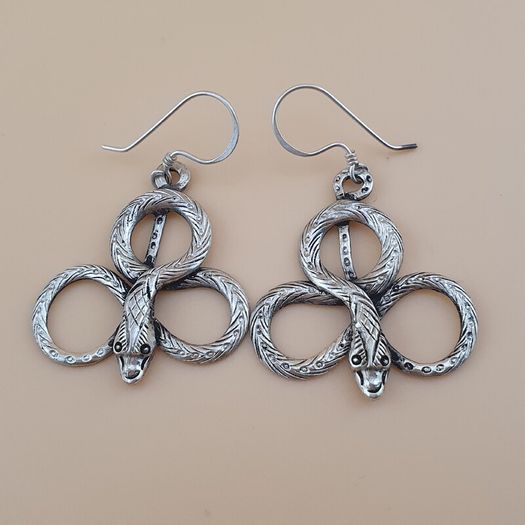 Antique Style Brass Snake Dangle Earrings