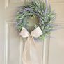 New mini 30cm faux wild lavender wreath with exaggerated linen and polka dot bow Image 3