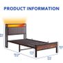 single LED Lights,Metal Upholstered Platform Bed Frame with Charging Image 9