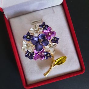 Beautiful Enamel & Crystal Blue Hydrangea Flower Brooch Shawl Pin Jewellery