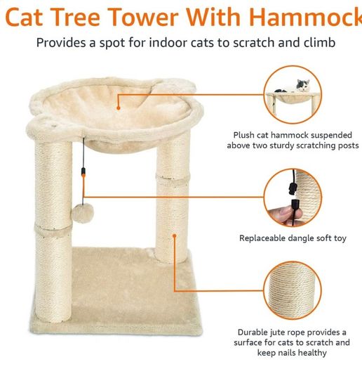 Cat Condo Tree Tower With Hammock Bed And Scratching Post - 16 x 20 x 16 Inches (FREE POSTAGE)