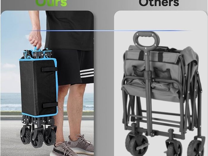 Festival Trolley on Wheels, Morpilot Folding Camping Cart 150L Foldable Garden Wagon with Adjustable Handle Collapsible Foldable Trollys for Beach Picnic Shopping Fishing Outdoor