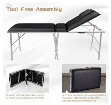 Foldable Massage Table, Portable Aluminium Feet and Premium PU Leather Massage Bed