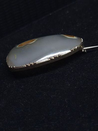 Antique Edwardian 14K Gold Natural Agate Brooch c.1900 4.8g