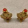Vintage Jewelled Filigree Perfume Bottle Set Ornate Gold Tone & Red Stones With Original Amber Scent Image 3