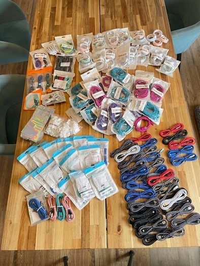 Job lot of 150 new braided fast-charging cables and extras