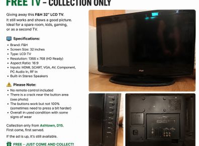 Giving away F&H 32" LCD TV