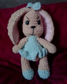 Crochet bunny with green dress