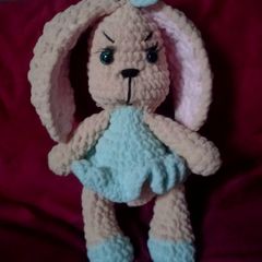Crochet bunny with green dress