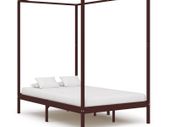 Canopy Bed Frame Dark Brown Solid Pine Wood 140x200 cm