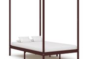 Canopy Bed Frame Dark Brown Solid Pine Wood 140x200 cm