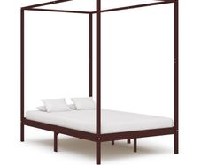 Canopy Bed Frame Dark Brown Solid Pine Wood 120x200 cm
