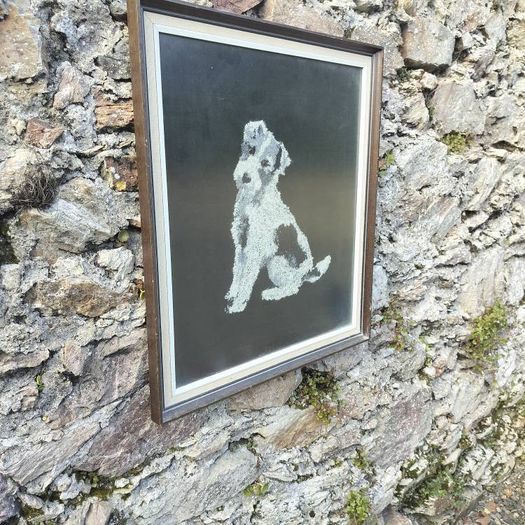 Unique 1960s Hand-Made Wool Terrier Portrait - Mid-Century Art (53x60cm)