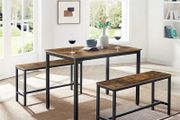 Dining Table Kitchen Table Set 110 x 70 x 75 cm with 2 Benches 97 x 30 x 50 cm Metal Frame Kitchen Living Room Dining Room Industrial Design
