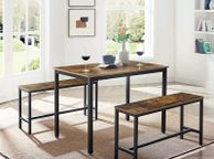 main image for ad Dining Table Kitchen Table Set 110 x 70 x 75 cm with 2 Benches 97 x 30 x 50 cm Metal Frame Kitchen Living Room Dining Room Industrial Design