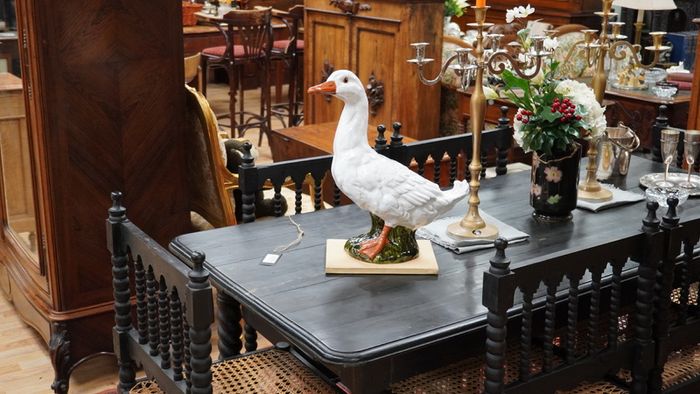 Large Antique French Glazed Terracotta Goose
