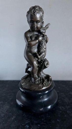 Paul Schmidt-Felling (1835-1920) Boy With Hare - Bronze, Marble, Signed