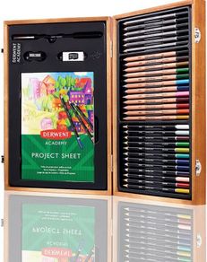 Wooden Gift Box, Complete 35 Piece Art Set with Colouring Pencils, Pastels & Accessories, Ideal Collection for Drawing, Sketching & Crafts, Premium Hobbyist Quality Kit (FREE POSTAGE)