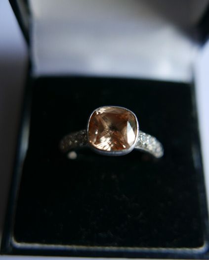 Vintage Genuine Fossil Sterling Silver 925 hallmarked  Yellow Stone Ring size P - 5,2g
