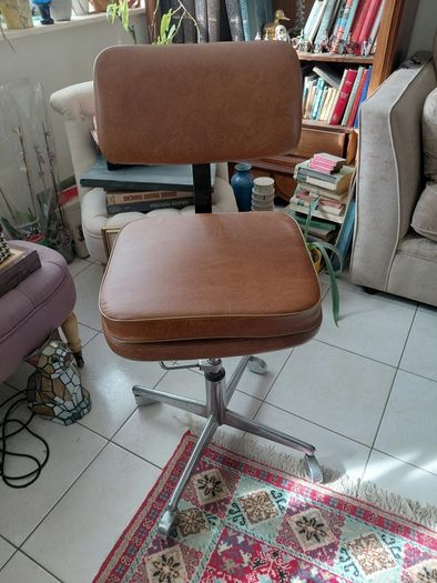 Antique office chair brown leather with extra cushion