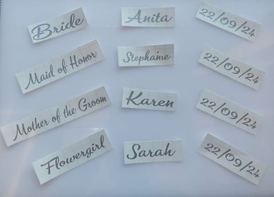 Personalised wedding hanger adhesive decals.