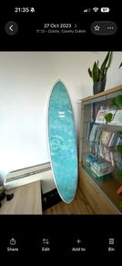 Indio Surfboards The Egg Swirl Effect Blue Mint and the leash