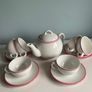 Bargain as new modern teaset with Teapot with six cups and saucers with pink trim Image 3