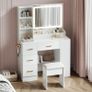 Dressing Table with Mirror and Stool: Vanity Desk with Mirror and Drawers, Open Shelves, White Vanity Dressing Table for Bedroom with Led Light, 3 Color Light & Adjustable Brightness Image 6