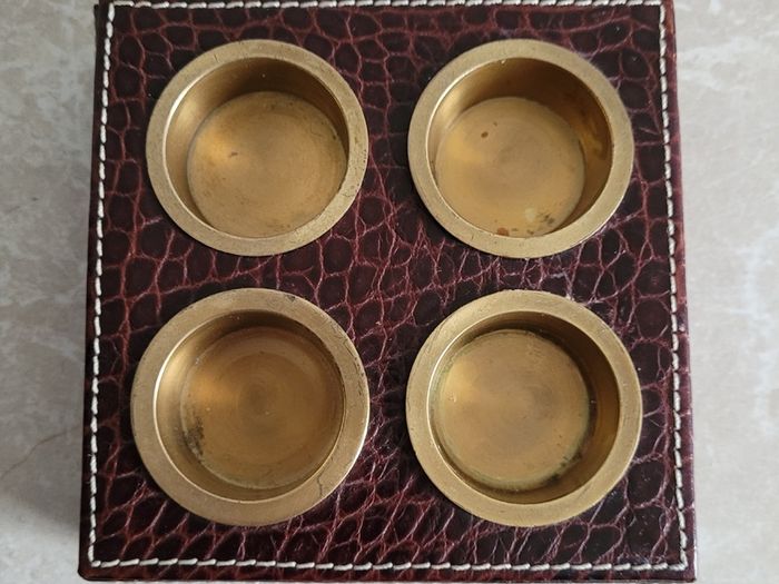 Vintage brass & leather tealight holder