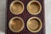 Vintage brass &amp; leather tealight holder