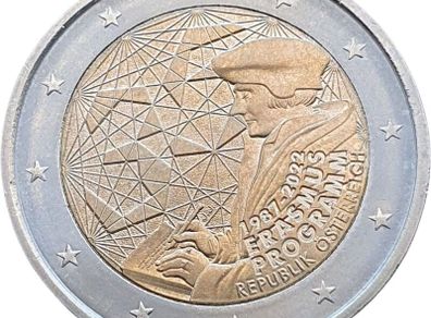 Austria 2 Euro Commemorative Coin 2022 - Erasmus. Uncirculated.
