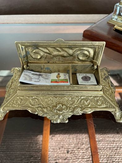 Vintage Ornate Brass Postage Stamp Keepsakes Box