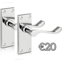 Chrome Elegance Range Polished Chrome Victorian Scroll Lever Latch Handles, Polished Chrome Backplate Door Handles, Contemporary Design for Internal Wooden Doors (MULTIPLE STYLES)